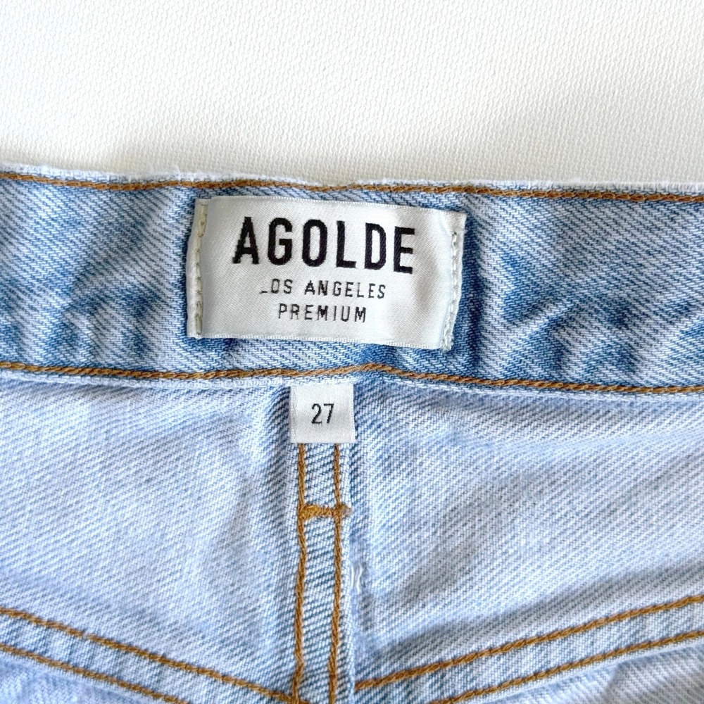 AGOLDE Parker Cut Off Denim Shorts Women's Size 27 Light Blue Distressed - Picture 4 of 7